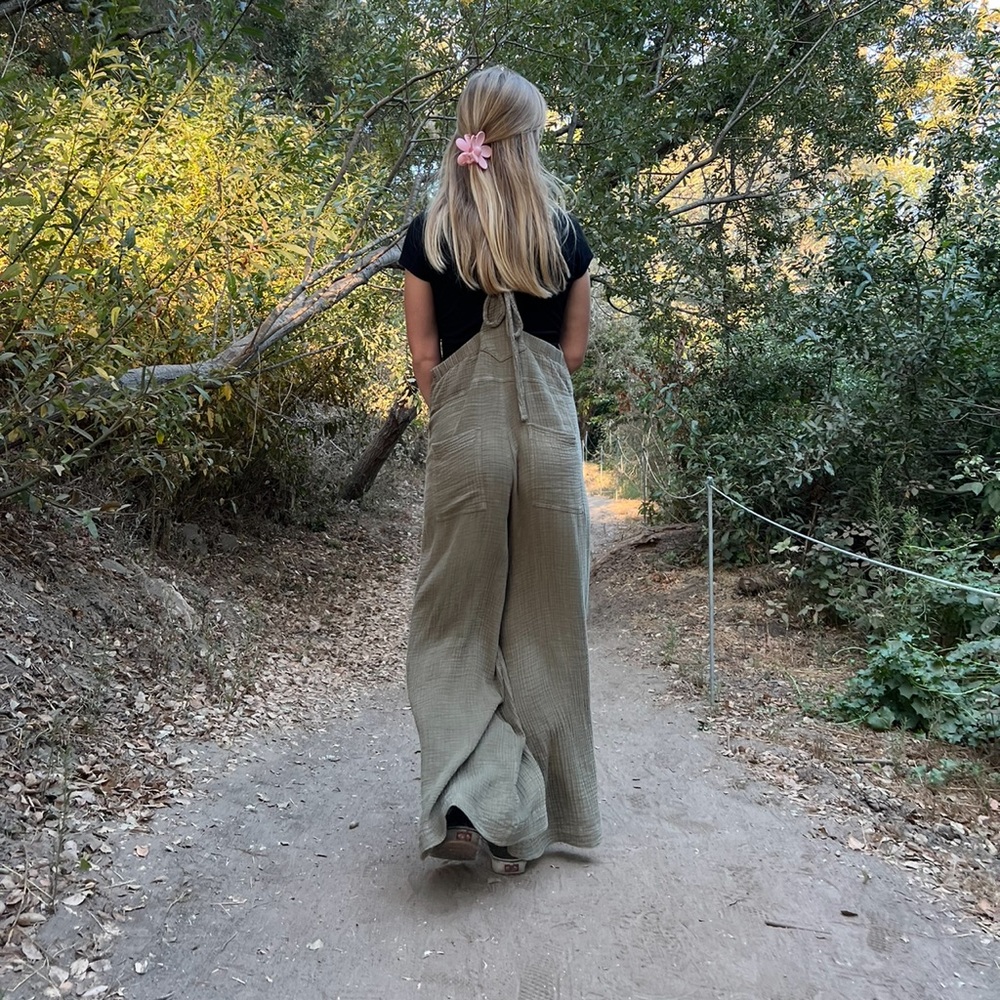 olive green loose fit wide leg overalls